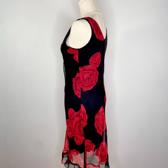 Jessica - Red Rose Print Black Mini Dress - Picture 8 of 9